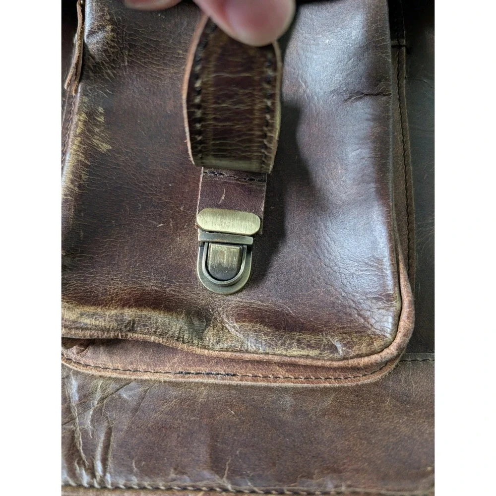 Brown Distressed Buffalo Leather Messenger Bag Laptop Briefcase Travel Bag